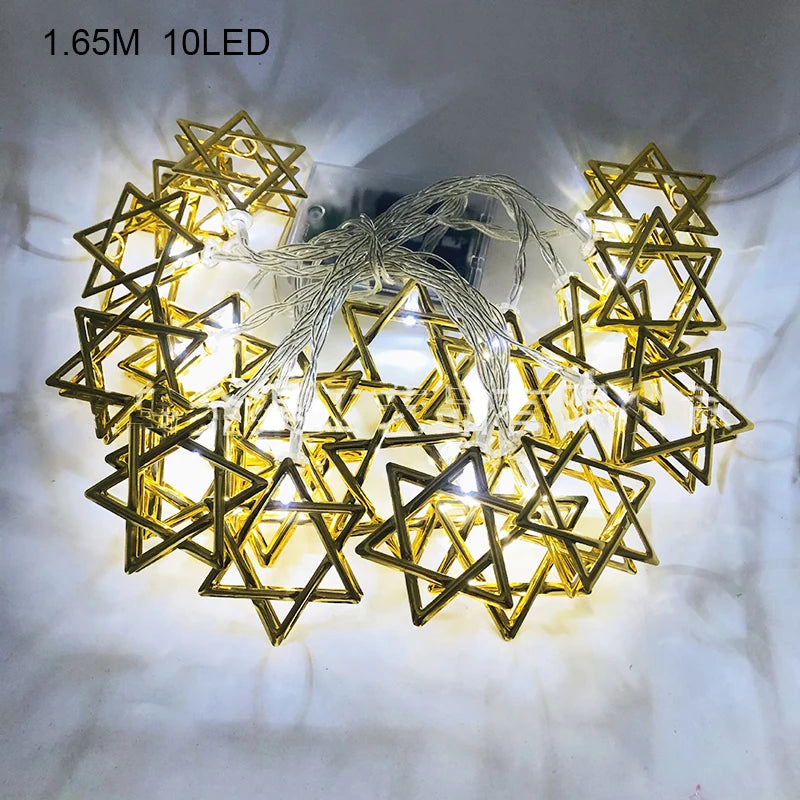 שרשרת אורות לחנוכה – מגני דוד או חנוכיות, בכחול או בזהב – תמונה 5