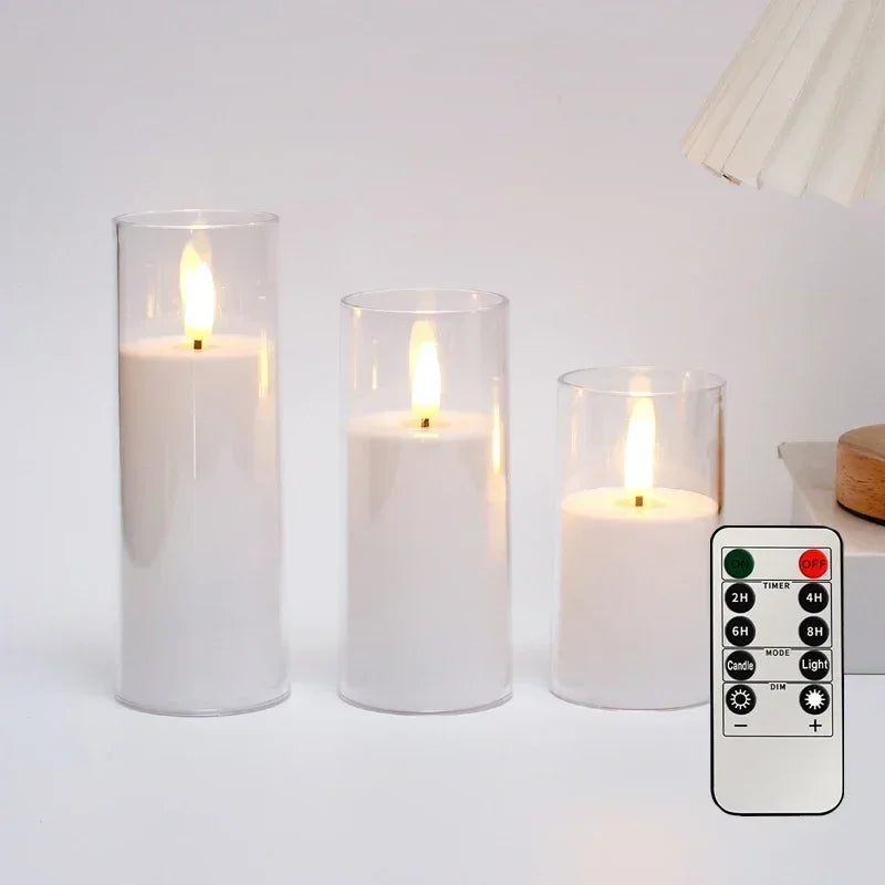 Clear candle holders in different sizes lined up together