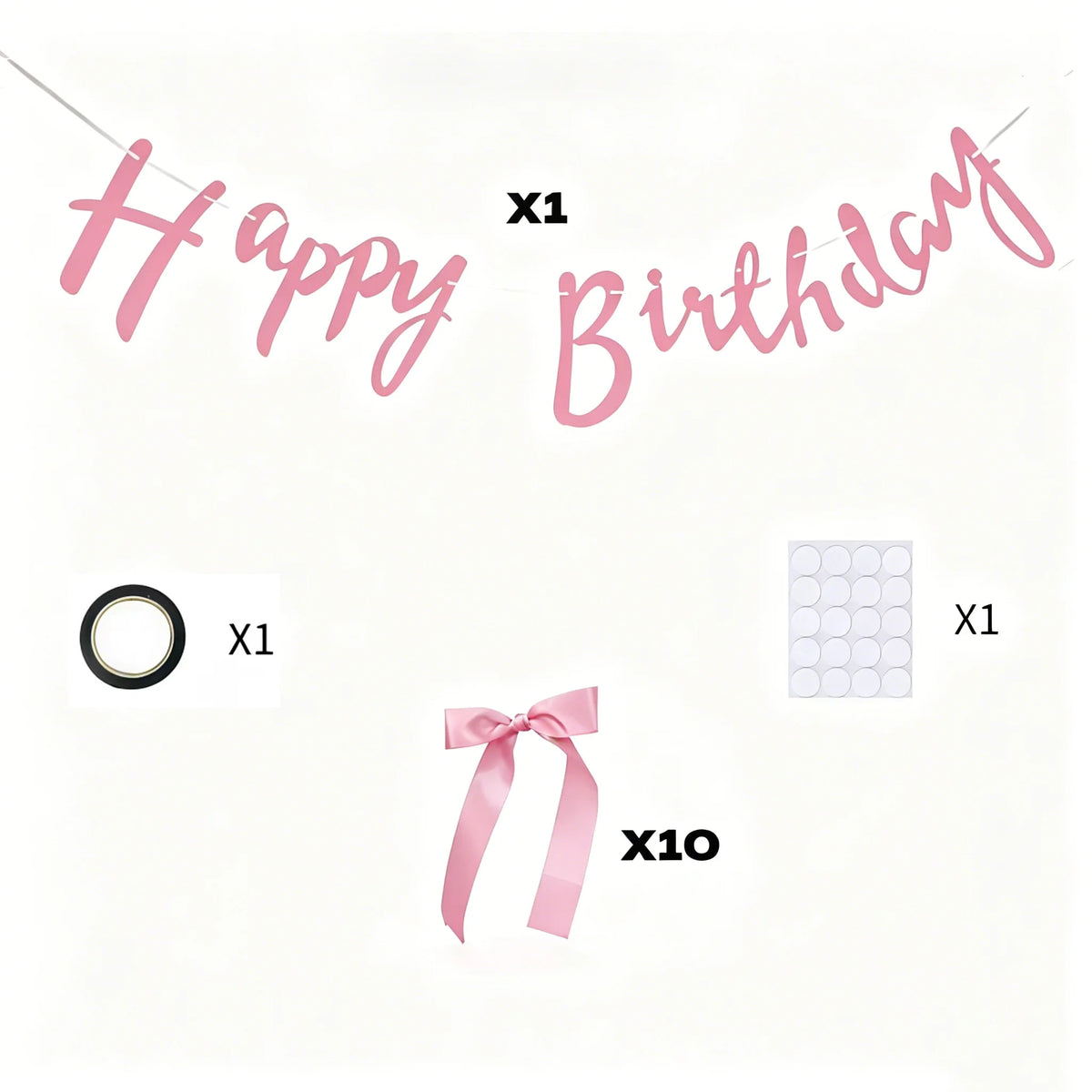 קישוט קיר "Happy Birthday" עם פפיונים – שחור או ורוד – תמונה 8