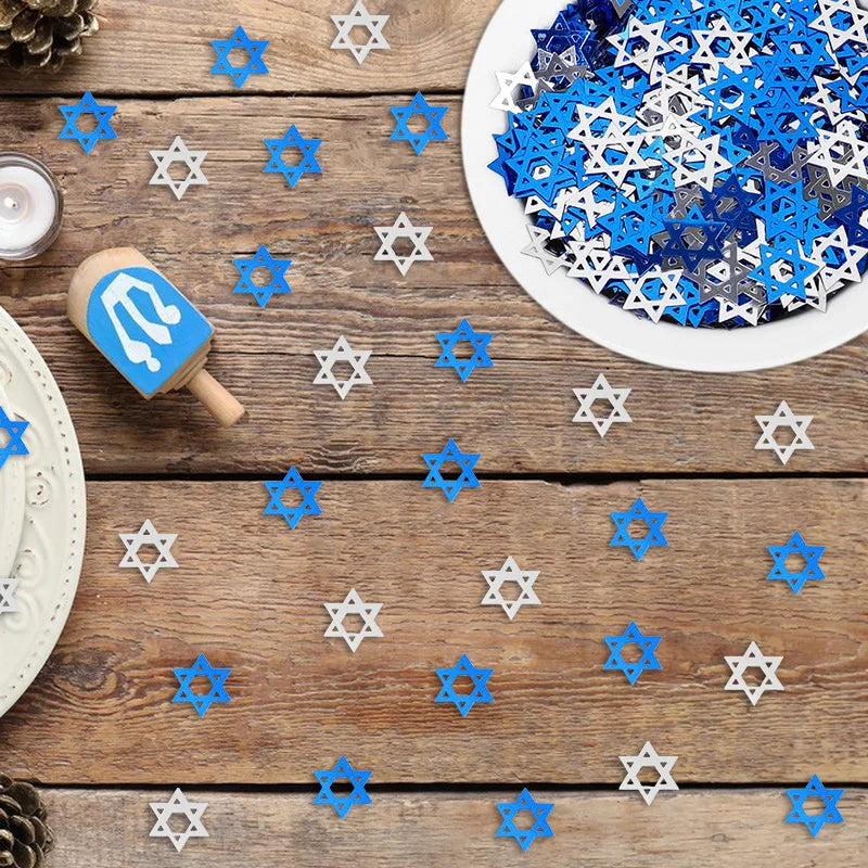 קונפטי מגני דוד לשולחן החנוכה – כחול וכסף – תמונה 6