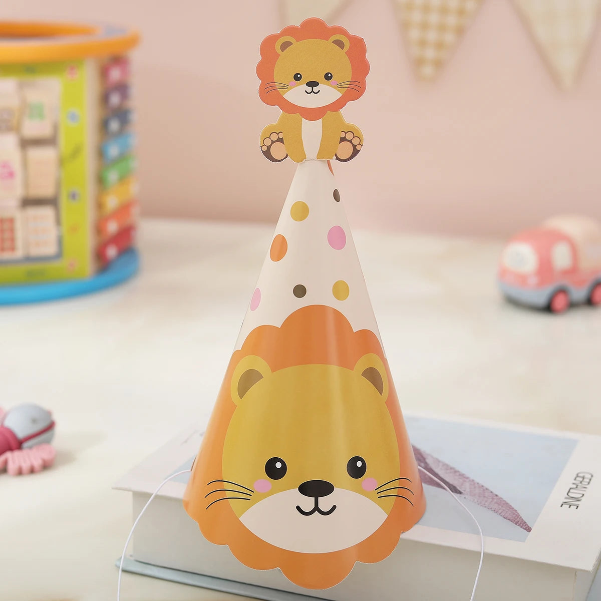 6 כובעי מסיבה של חיות הג׳ונגל ליום הולדת – אריה, נמר, קוף, זברה, ג׳ירפה ופיל – תמונה 2