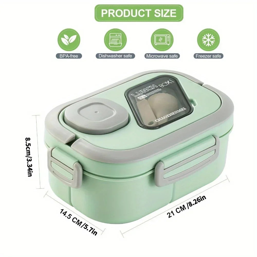 קופסת אוכל בנטו 1200 מ״ל בשתי קומות – בלי BPA, עם כף וכלי לרוטב – תמונה 4