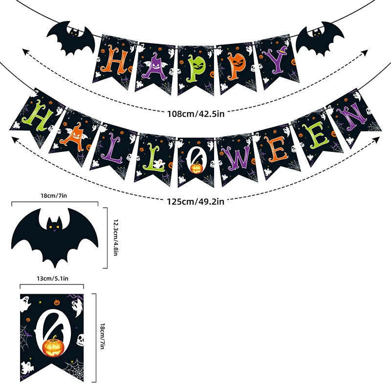 שרשרת דגלונים להאלווין – Happy Halloween, רוחות, דלעות ועוד – תמונה 3