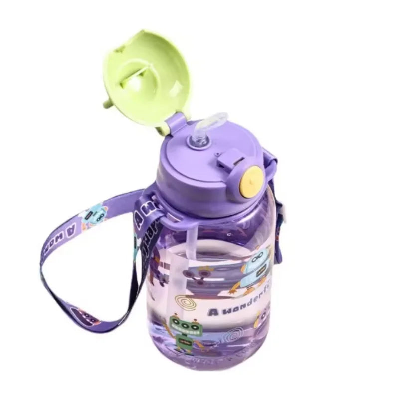 בקבוק מים לילדים 650 מ״ל עם קש ורצועה – בלי BPA, 3 צבעים – תמונה 4