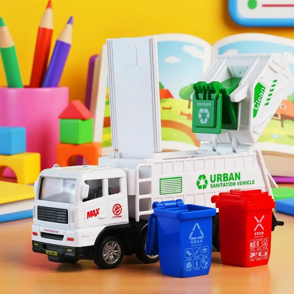משאית זבל צעצוע עם פחי מחזור – נוסעת בדחיפה – תמונה 2