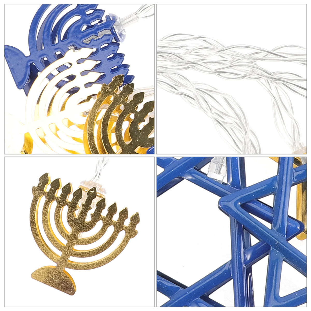 שרשרת אורות לחנוכה בשילוב – חנוכיות ומגני דוד בכחול ובזהב – תמונה 6
