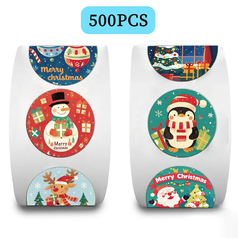 גליל 500 מדבקות חג המולד מצוירות – לעטיפת מתנות – תמונה 2