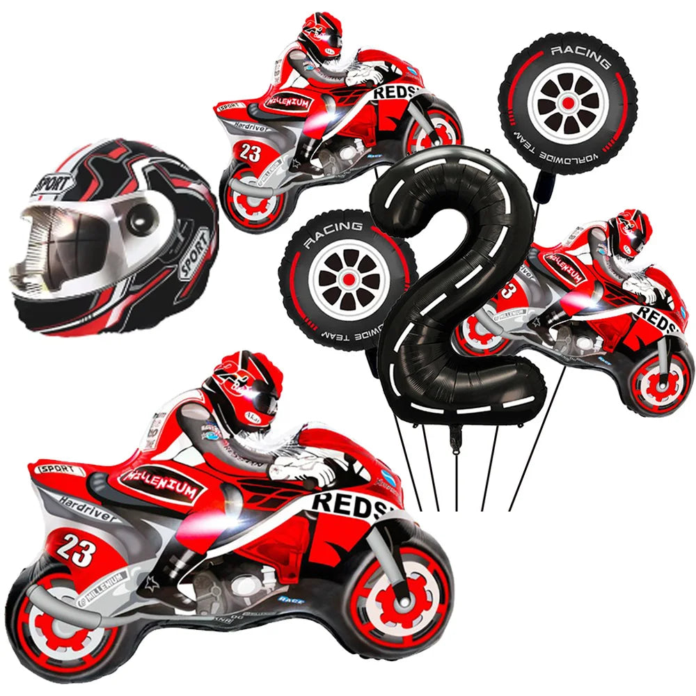 סט בלוני אופנועי מרוץ עם ספרה שחורה – 1–9