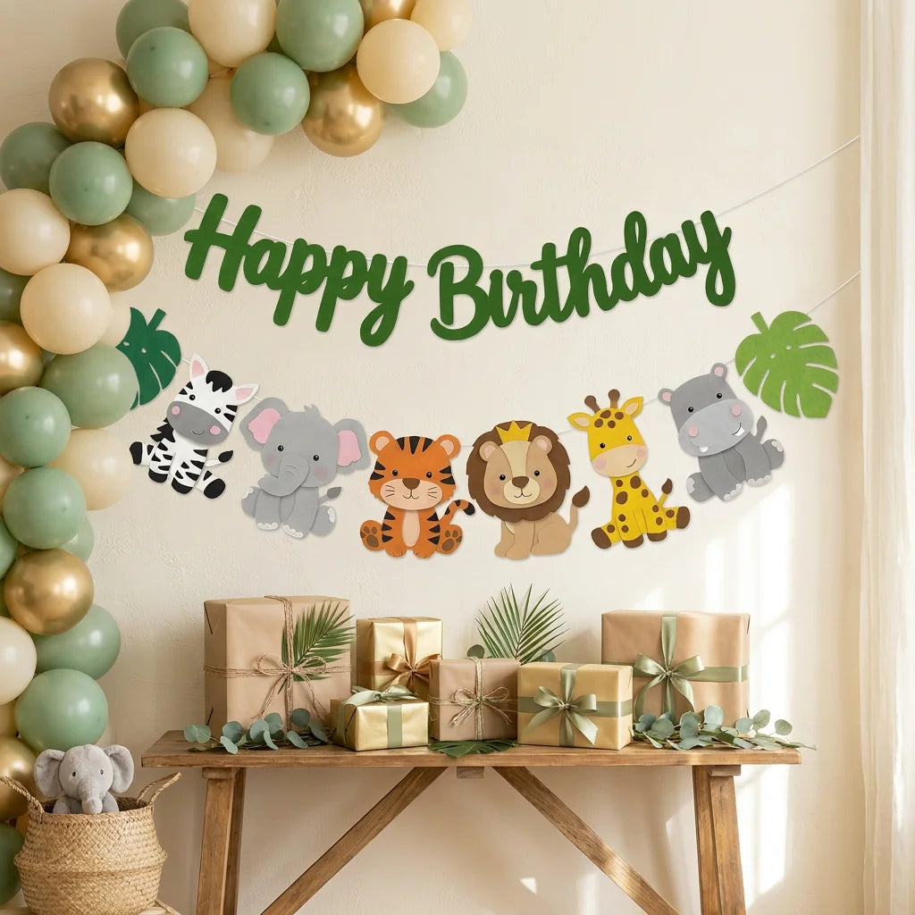 שרשרת לבד "Happy Birthday" עם חיות ג׳ונגל