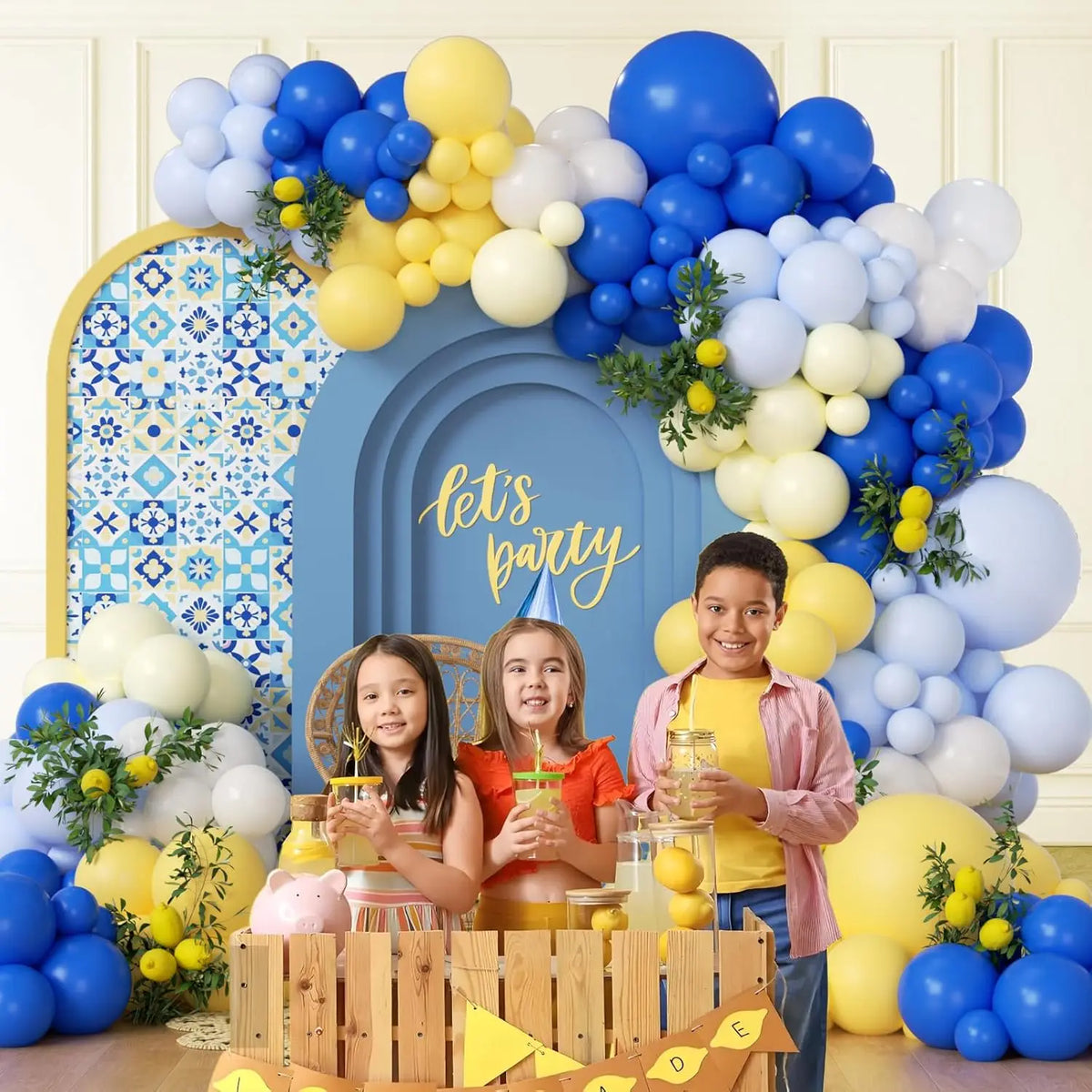 ערכת קשת 116 בלונים בכחול, צהוב ולבן – תמונה 6