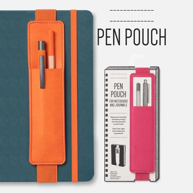 נרתיק עטים מעור PU עם גומייה – נצמד למחברת וליומן, צר או רחב