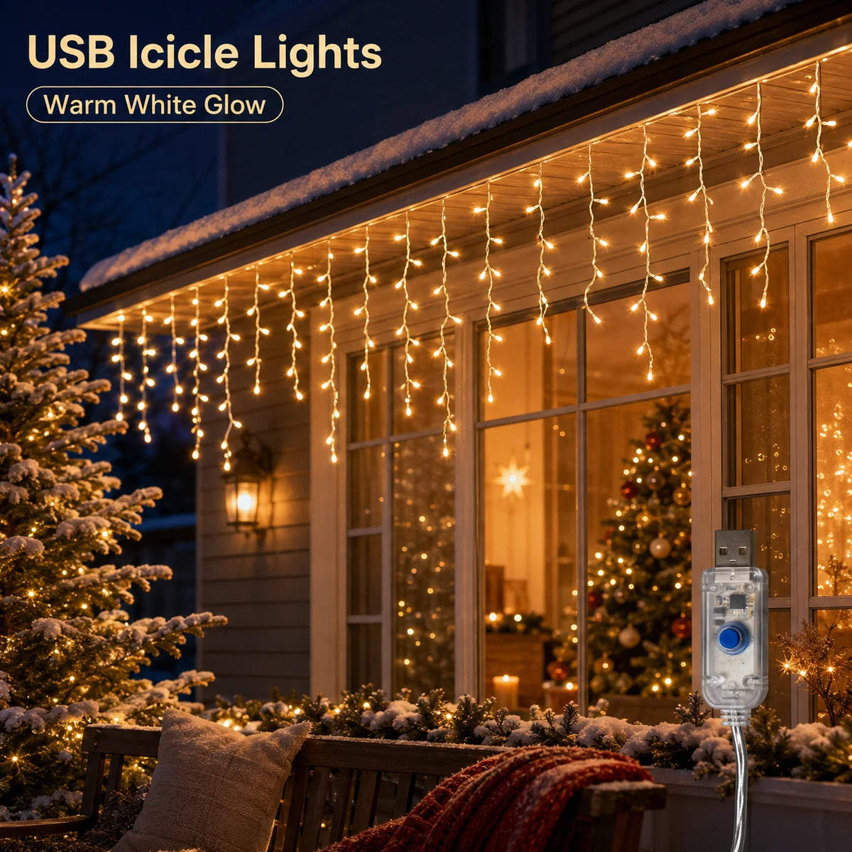 שרשרת אורות "נטיפי קרח" לסילבסטר – USB, 6 או 10 מטר